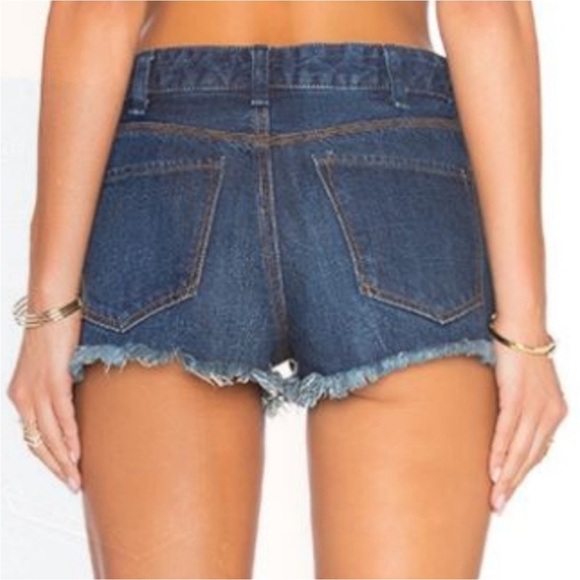 Free people Logan dark wash denim blue distressed high waisted cut off shorts - Picture 2 of 6